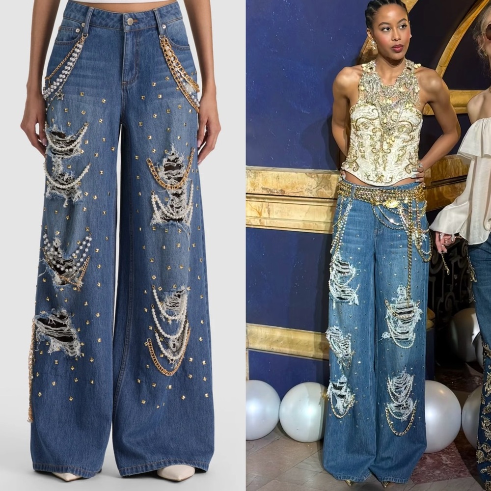 Alice + Olivia Harper Embellished Ripped Jean